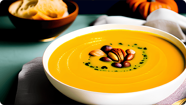 NUTMEG-SPICED CREAMY PUMPKIN SOUP (VEGETARIAN)