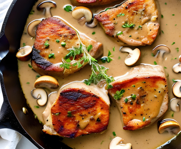 Skillet Pork Chops with Mushroom Gravy