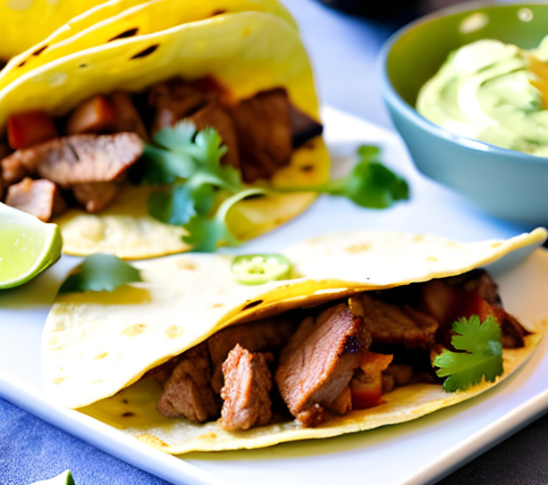 Beef Tacos with Avocado Lime Crema